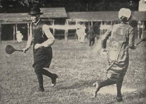 The Bishop of London and the Matron of the Girls’ Heritage, Chailey, playing stoolball
